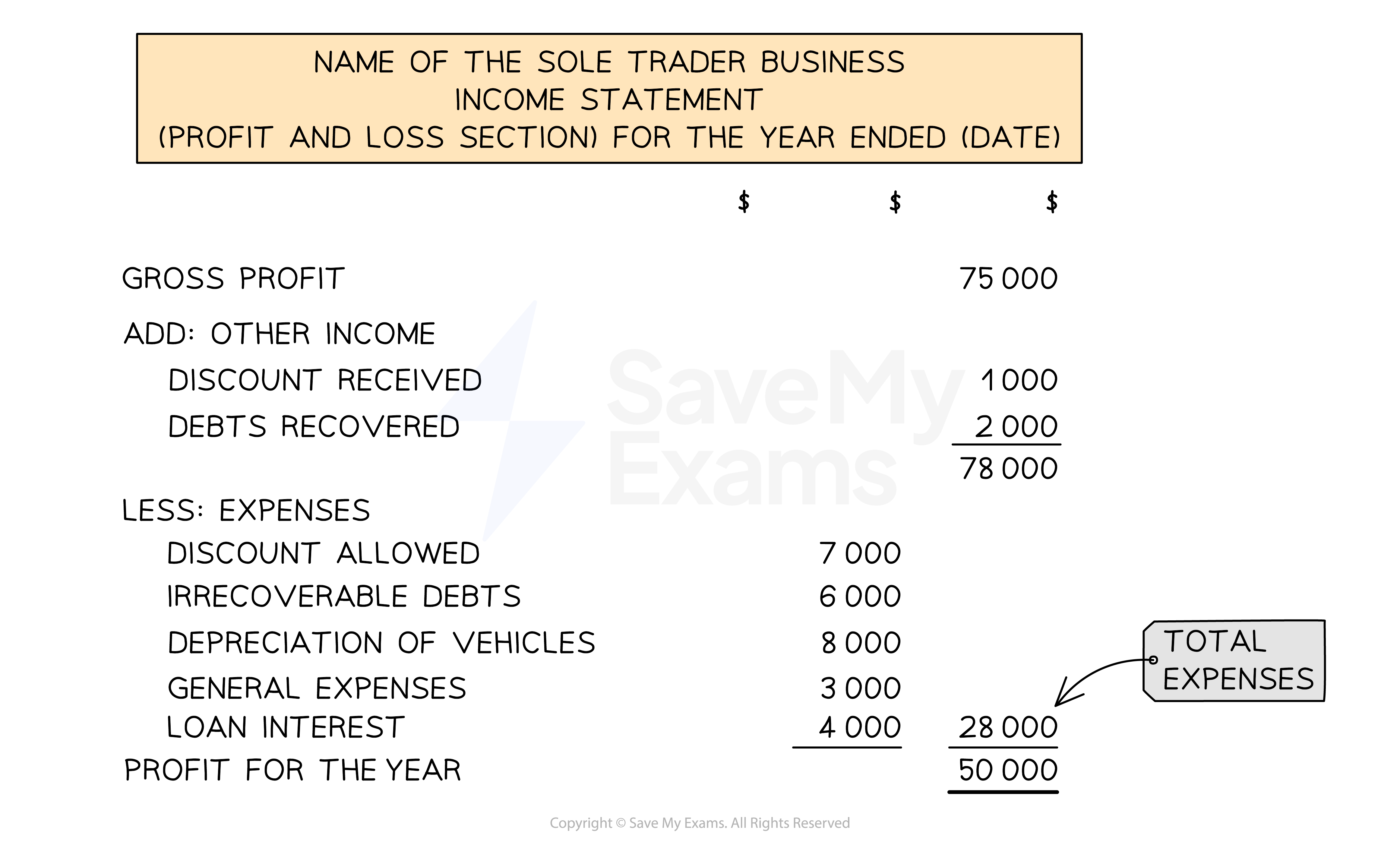 The layout of the profit and loss section of an income statement