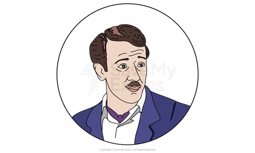 Illustration of Peter from A Taste of Honey: a moustached man with short brown hair, in a blue jacket, white shirt and purple tie.